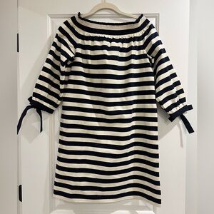 J. Crew Navy and White Striped Off-Shoulder Dress
